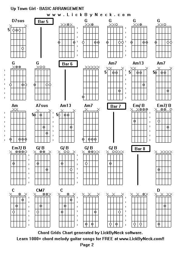 Chord Grids Chart of chord melody fingerstyle guitar song-Up Town Girl - BASIC ARRANGEMENT,generated by LickByNeck software.